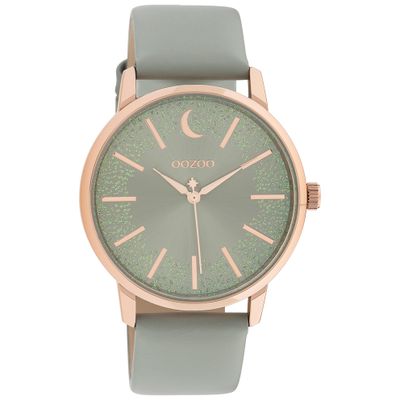 OOZOO C11040 Horloge Timepieces staal-leder rosekleurig-grijs 40 mm OOZOO C11040 Horloge Timepieces staal-leder rosekleurig-grijs 40 mm