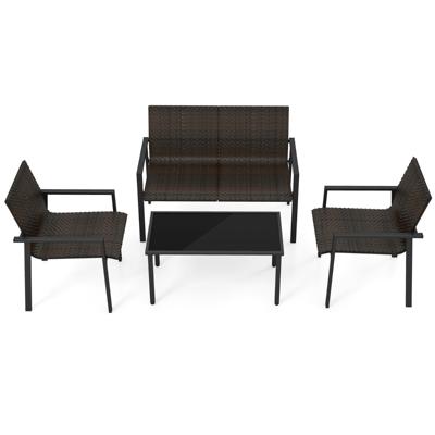 4-Delige Terrasmeubelset Rieten Tafel en Stoelen voor Buiten met Stevig Gegalvaniseerd Metalen Frame voor Kleine Ruimtes Balkons Zwembaden