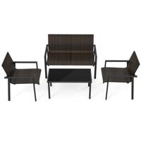4-Delige Terrasmeubelset Rieten Tafel en Stoelen voor Buiten met Stevig Gegalvaniseerd Metalen Frame voor Kleine Ruimtes Balkons Zwembaden