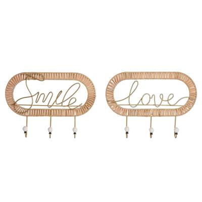 Wandkapstok Home ESPRIT Gouden Natuurlijk Metaal Rotan 40 x 6,4 x 28,6 cm (2 Stuks)
