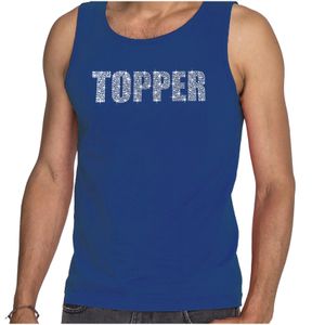 Glitter tanktop blauw Topper rhinestones steentjes voor heren - Glitter tanktop/ outfit 2XL  -