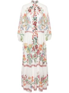 La DoubleJ robe longue en soie à fleurs - Blanc