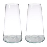 Hakbijl Glass Vaas Donna - Set van 2x stuks - transparant - glas - 35 x 18 cm