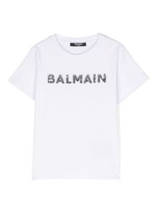 Balmain Kids t-shirt à logo brodé de sequins - Blanc