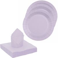 Santex servies set karton - 10x bordjes/20x servetten - lila paars   - - thumbnail