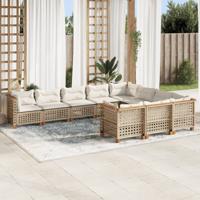 10-delige Loungeset met kussens poly rattan beige