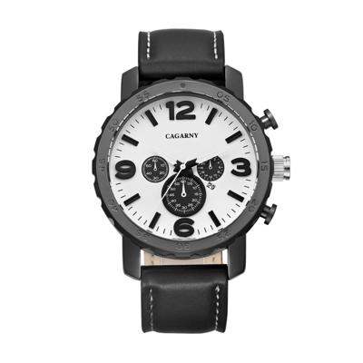 CAGARNY 6845 Fashion Dual Quartz beweging polshorloge met lederen Band (zwarte Band wit venster)