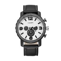 CAGARNY 6845 Fashion Dual Quartz beweging polshorloge met lederen Band (zwarte Band wit venster)