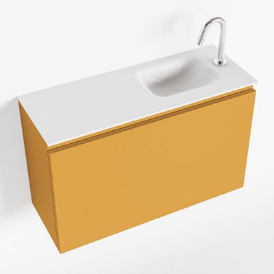 Toiletmeubel Mondiaz Olan | 80 cm | Meubelkleur Ocher | Lex wastafel Talc Rechts | 1 kraangat