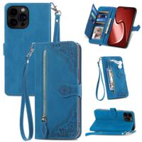 iPhone 12 Pro Max hoesje - Bookcase - Koord - Pasjeshouder - Portemonnee - Bloemenpatroon - Kunstleer - Blauw