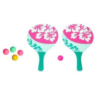 Strand Beachball set - hout - roze - strand sport speelset - met 5x balletjes - thumbnail