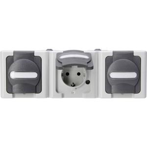 Kopp 131356005 BlueElectric Compleet Wandcontactdoos met randaarde en klapdeksel spatwaterdicht Grijs 3-voudig