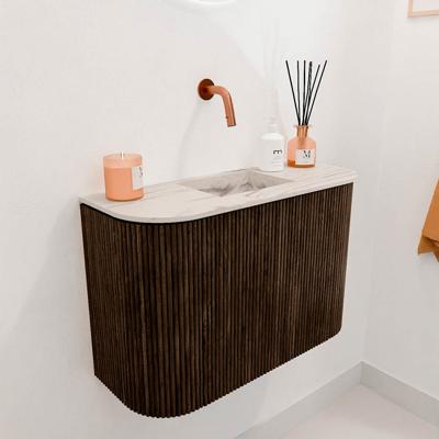 Toiletmeubel Mondiaz Joya Dlux | 63.2 cm | Meubelkleur Walnut | Faye wastafel Nata Wasbak Midden | Zonder kraangat(en)