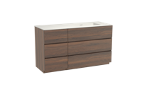 Storke Edge staand badmeubel 140 x 52 cm notenhout met Mata asymmetrisch rechtse wastafel in solid surface mat wit