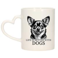 Cadeau mok voor honden liefhebbers - Chihuhua - wit met hartjes oor - keramiek - 300 ml