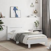 Bedframe met hoofdbord bewerkt hout wit 90x200 cm