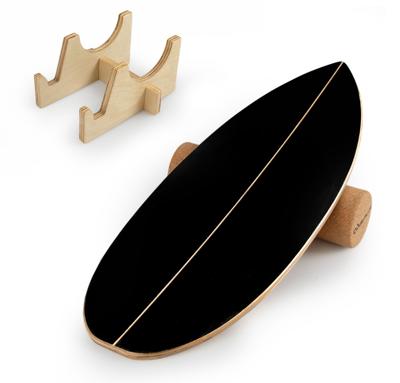 Balansbord voor Volwassenen Houten Schommel met Kurken Rollen en Opbergbeugel-Zwart