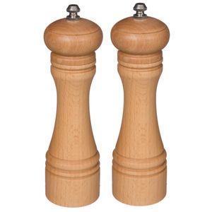 Set van 2x stuks pepermolens/zoutmolens hout beige 22 cm