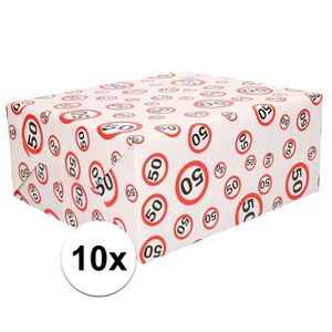 10x Inpakpapier/cadeaupapier 50 jaar  300 x 70 cm op rol   -