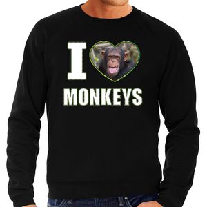 I love monkeys sweater / trui met dieren foto van een Chimpansee aap zwart voor heren