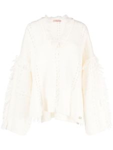 TWINSET pull en maille ajourée à col v - Blanc