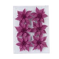 6x stuks decoratie bloemen rozen fuchsia roze glitter op ijzerdraad 8 cm   -