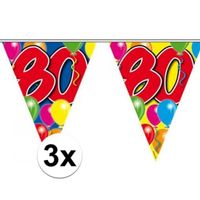 3x Leeftijd versiering vlaggenlijnen 80 jaar 10 meter - thumbnail