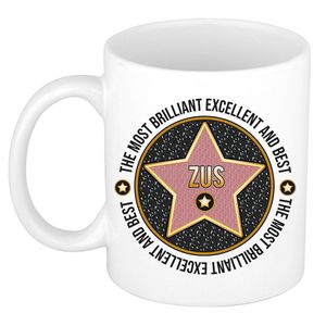 Bellatio Decorations Cadeau koffiemok voor de beste zus - walk of fame - keramiek - 300 ml - feest mokken