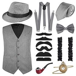 Retro vintage Roaring jaren '20 Jaren 1920 Outfits Hesje Vest Panamahoed Accessoireset The Great Gatsby Heer Voor heren Modieus Kerstmis Schoolfeest Festival Das Lightinthebox