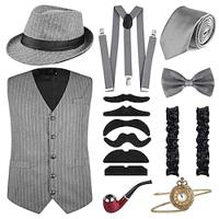 Retro vintage Roaring jaren '20 Jaren 1920 Outfits Hesje Vest Panamahoed Accessoireset The Great Gatsby Heer Voor heren Modieus Kerstmis Schoolfeest Festival Das Lightinthebox - thumbnail