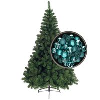 Bellatio Decorations kunst kerstboom 120 cm met kerstballen turquoise blauw - Kunstkerstboom - thumbnail
