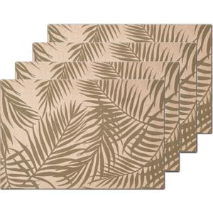 Zeller placemats palm bladeren print - 4x - linnen - 45 x 30 cm - beige/groen