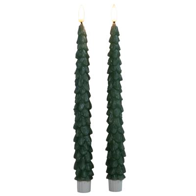 LED kerstboom dinerkaarsen - 2x st - groen - 27 cm - met afstandsbediening - kaarsen