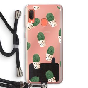 Cactusprint roze: Samsung Galaxy A20e Transparant Hoesje met koord
