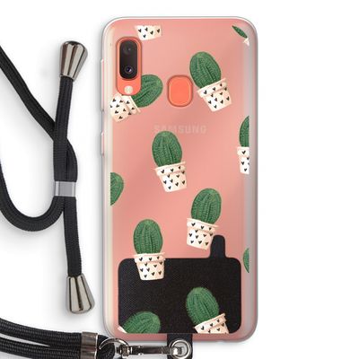 Cactusprint roze: Samsung Galaxy A20e Transparant Hoesje met koord