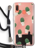Cactusprint roze: Samsung Galaxy A20e Transparant Hoesje met koord