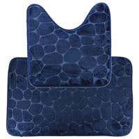 Tendance Badkamer Matten set Pebble - toilet en bad mat - donkerblauw - memory foam - microfiber