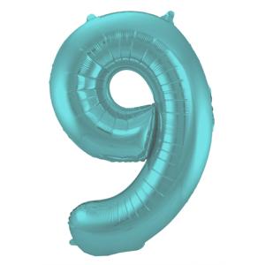 Folieballon Pastel Aqua Metallic Mat Cijfer 9 - 86cm
