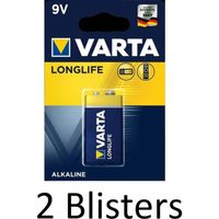 2 Stuks (2 Blisters a 1 st) Varta Longlife Extra 9V-Block - thumbnail