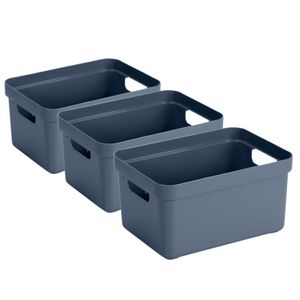 3x stuks donkerblauwe opbergboxen/opbergmanden 5 liter kunststof