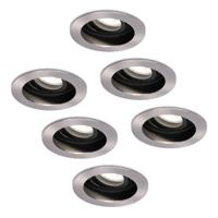 Set van 6 Mesa LED inbouwspots - GU10 5 Watt 400 lumen - 6400K Daglicht wit - Dimbaar - verzonken - Rond - Kantelbaar - IP20 Voor binnen - RVS