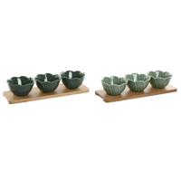 Set voor voorgerechtjes Home ESPRIT Groen Donkergroen Bamboe Porselein Tropisch 4 Onderdelen 32 x 10 x 7 cm (2 Stuks) - thumbnail