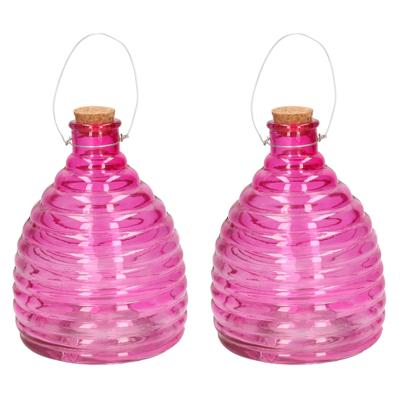 Wespenval - Set van 2x stuks - roze - 21 cm - glas - wespenvanger - wespenglas