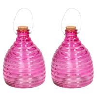 Wespenval - Set van 2x stuks - roze - 21 cm - glas - wespenvanger - wespenglas