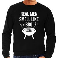 Real men smell like bbq / barbecue cadeau sweater zwart voor heren - thumbnail