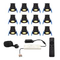Set van 12 12V 3W - Mini LED Inbouwspot - Zwart - Dimbaar - Verzonken - Verandaverlichting - IP65 voor buiten - 2700K - Warm wit
