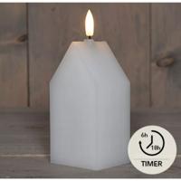 Kaars huisje wax 3d vlam 5x6x15 cm wit - Annas collection