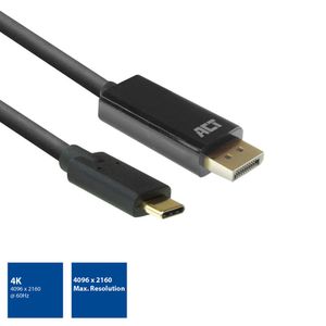 ACT Connectivity USB-C naar DisplayPort kabel kabel 2 meter, AC7325, 60Hz 4K (2160p)
