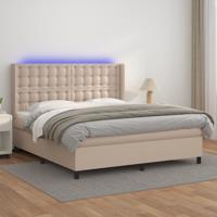 Boxspring met matras en LED kunstleer cappuccinokleur 160x200cm