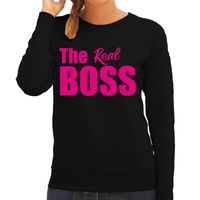 The real boss zwarte trui / sweater met roze tekst voor dames / koppels / bruidspaar 2XL  - - thumbnail
